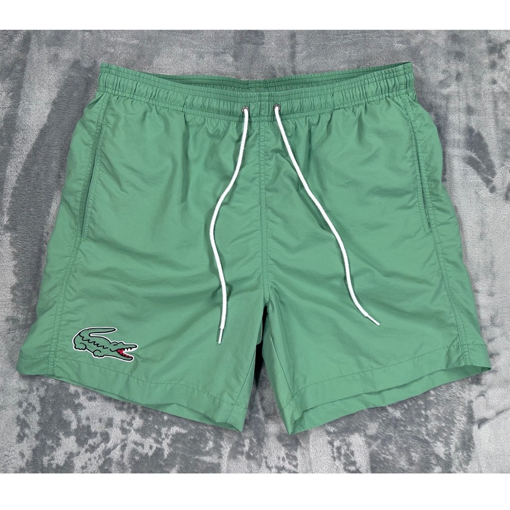 Lacoste Mens Green Swim Trunks Big Croc Logo Mesh Lined Board Shorts F4293 L
